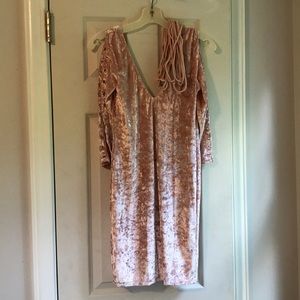 Pink velvet lace up dress